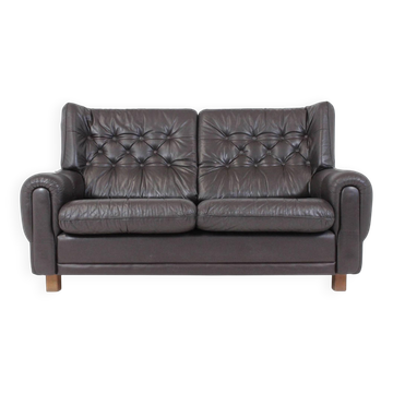 Mid-Century Design Black Leather Sofa, 1970s, Czechoslovakia