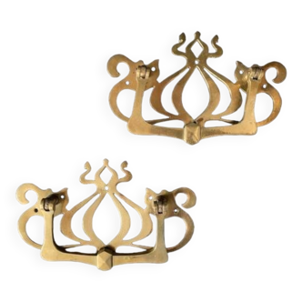 Large Art Nouveau gate handles in gilded brass/Arabesque handles