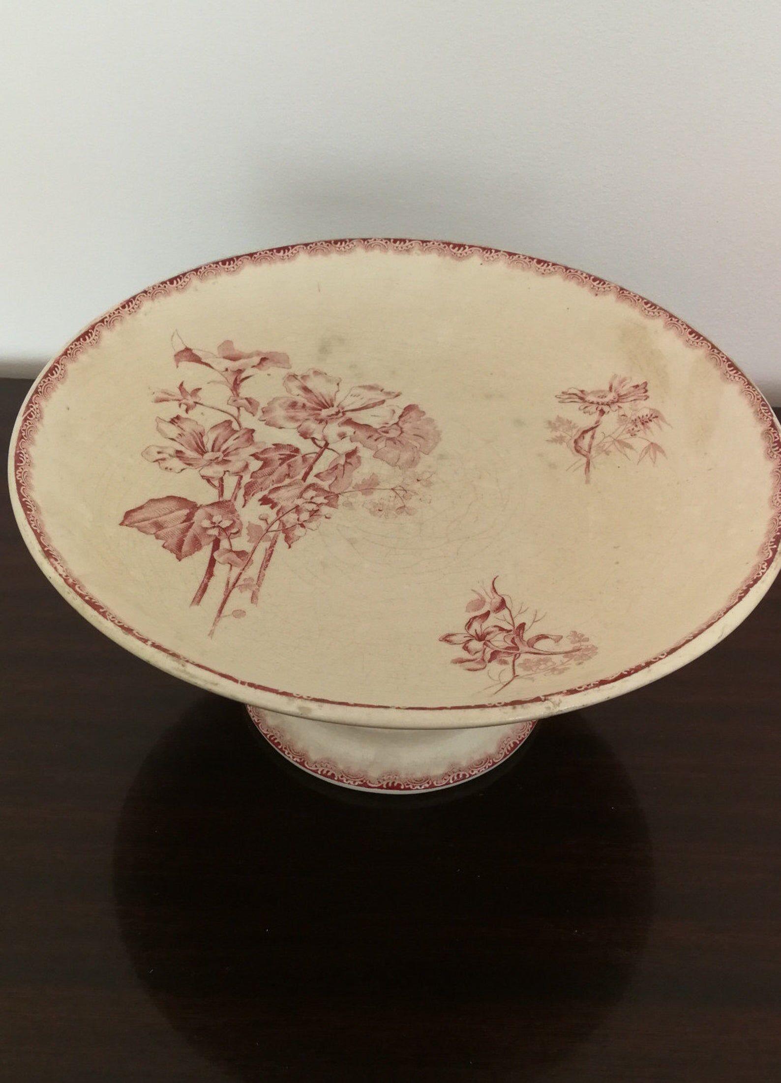 HB Compotier - Provençal Co. Terre de Fer Rouge Flowers Vintage Cake Dish