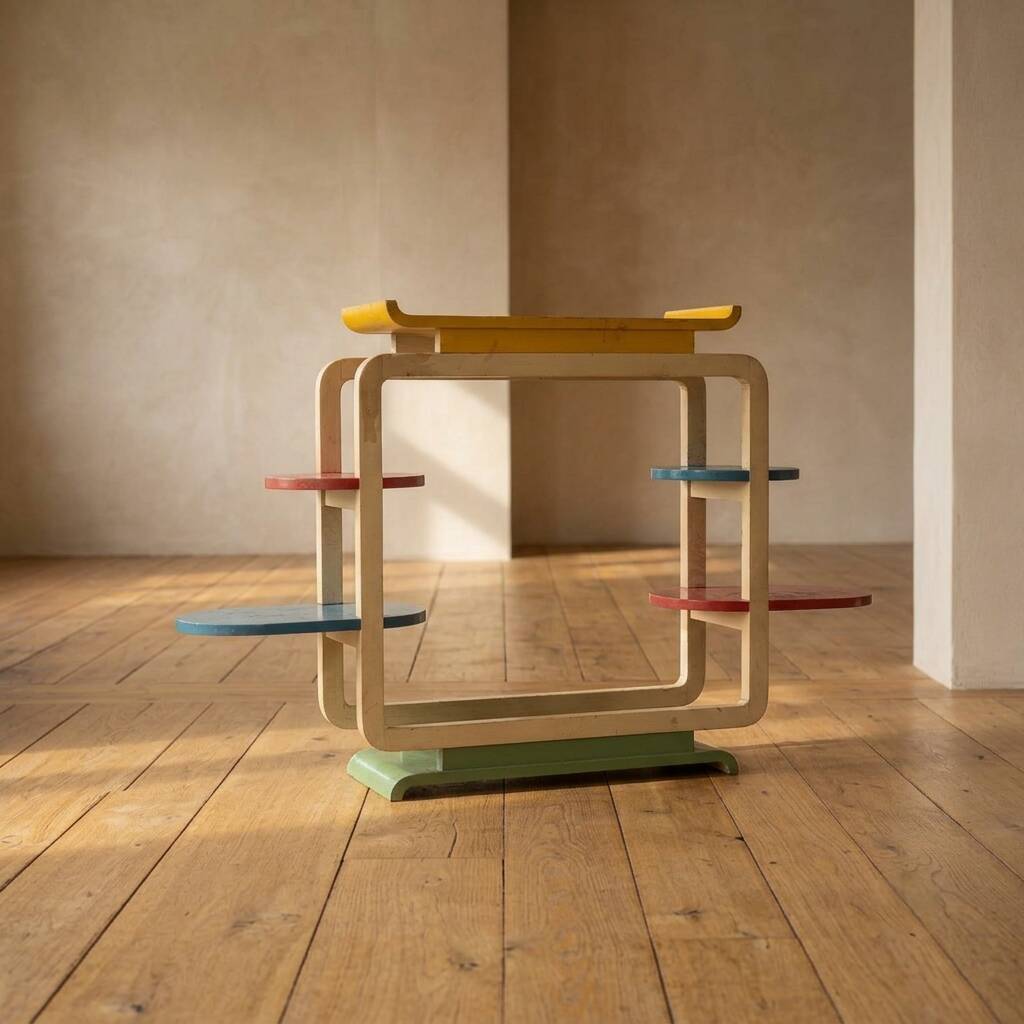 Vintage multicolour tubular steel flower stand / plant stand, mid-20th century, Czechoslovakia, 71 × 50 × 103 cm