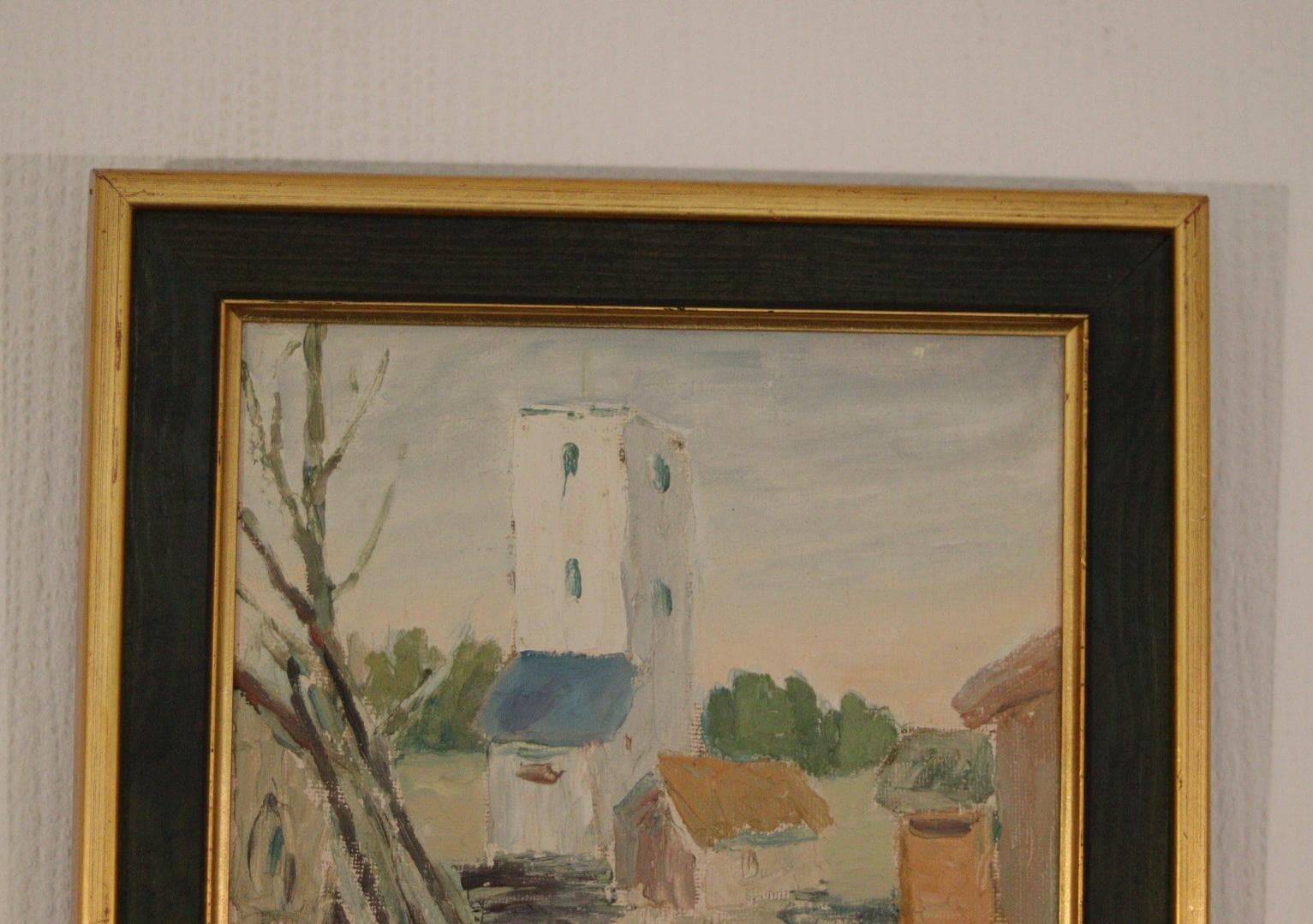 Original Oil on Canvas – “Village” (Attributed to H. Benneth) – Framed