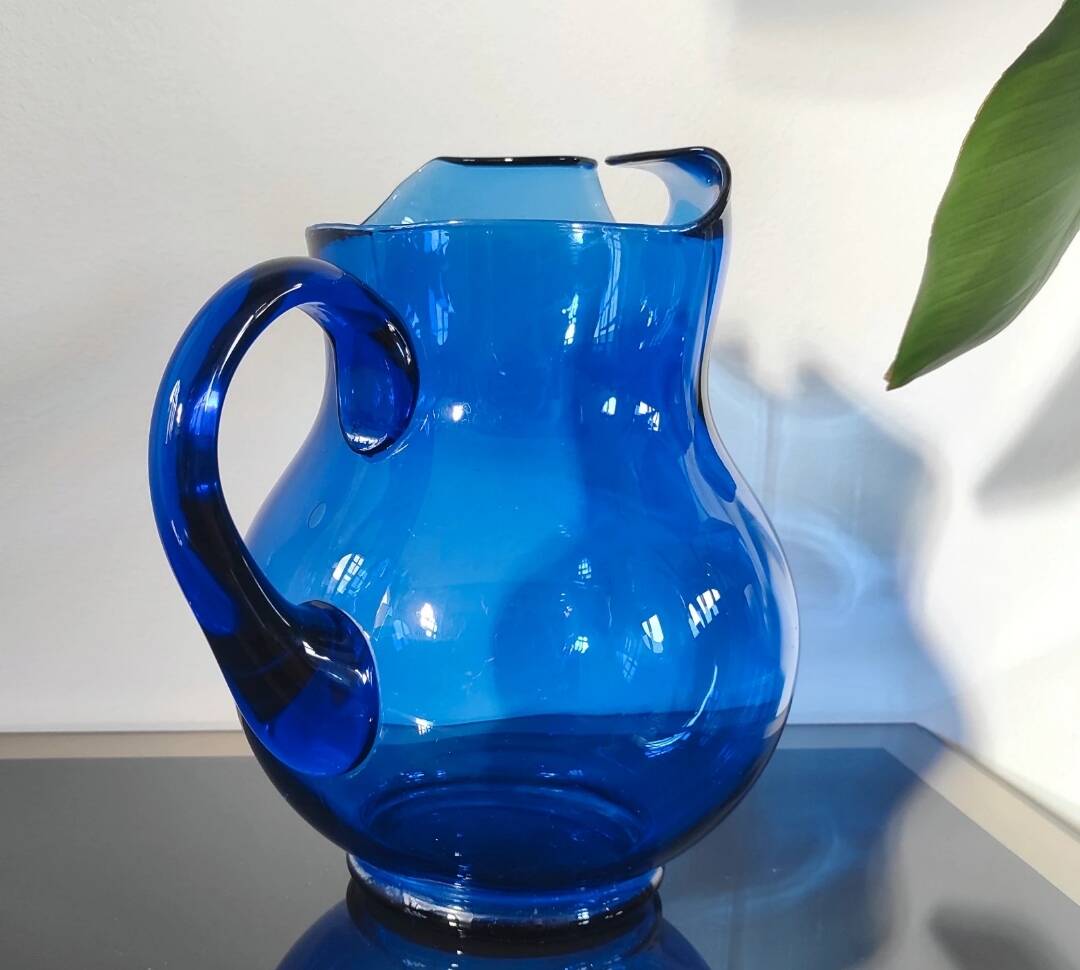Grand pichet vintage en verre Soufflé - Bleu Cobalt