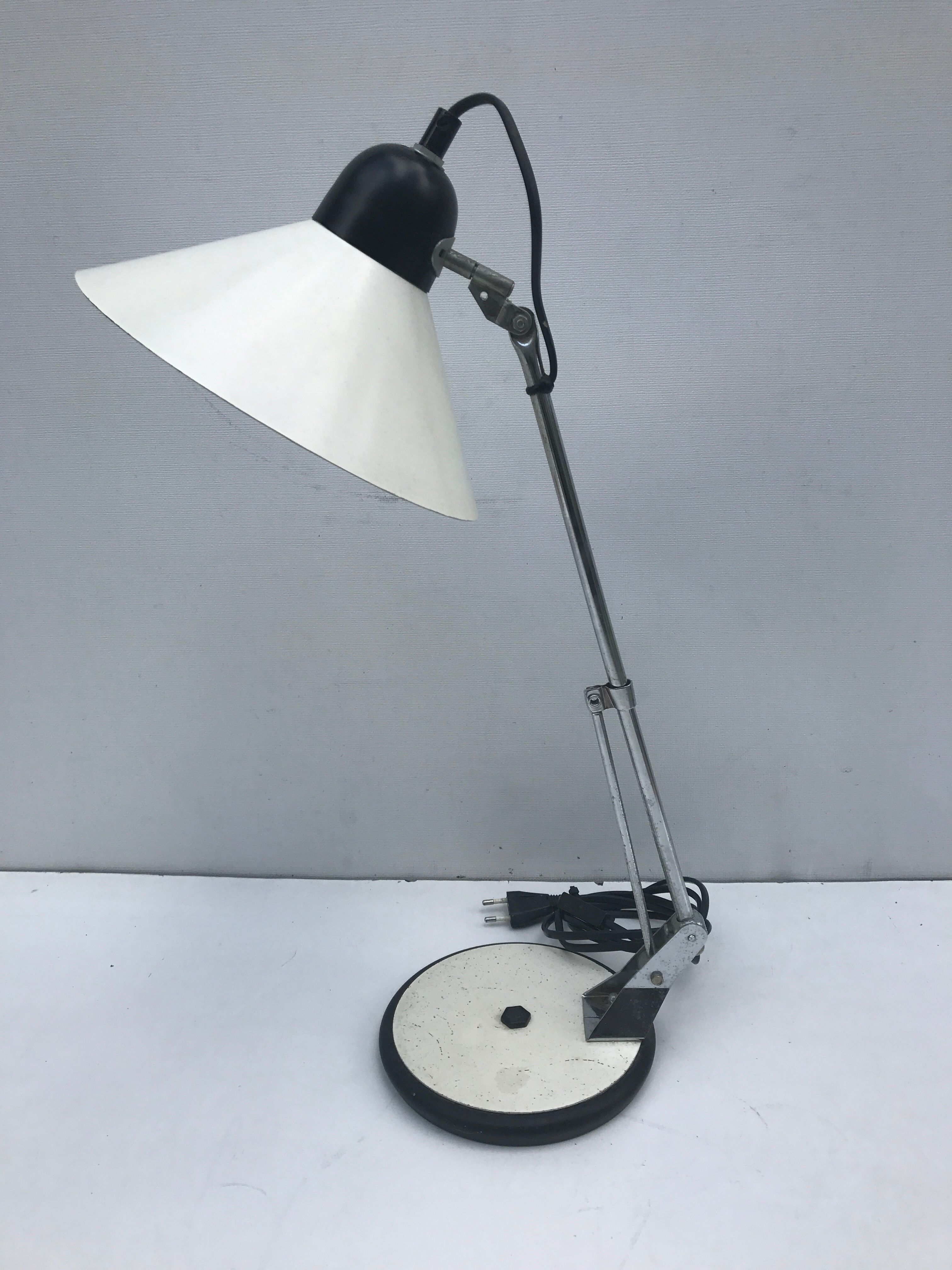 Table Aluminor lamp adjustable white metal and chrome vintage