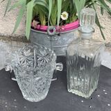 Whiskey carafe and ice bucket in transparent glass vintage 1960/70