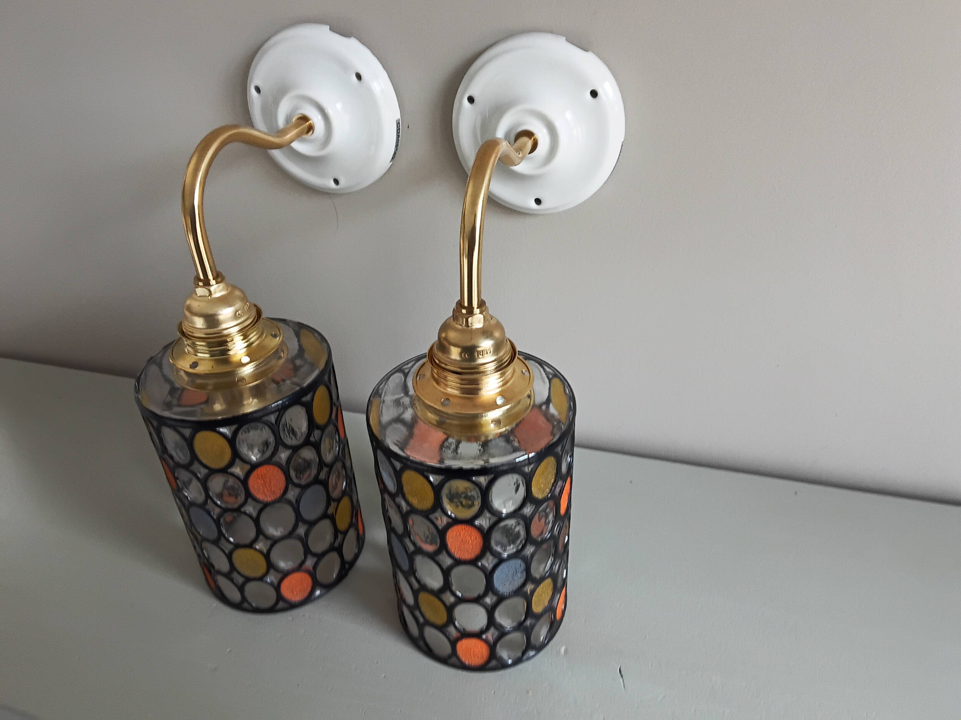 Paire d'appliques murales vintage globes à facettes