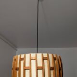 Pair of Scandinavian wooden and fabric pendant lights from the 60s