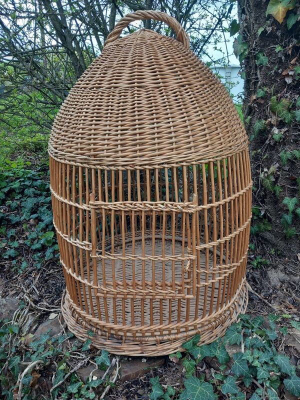 Cage à perroquet ancienne en rotin 85 cm de haut