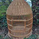 Cage à perroquet ancienne en rotin 85 cm de haut