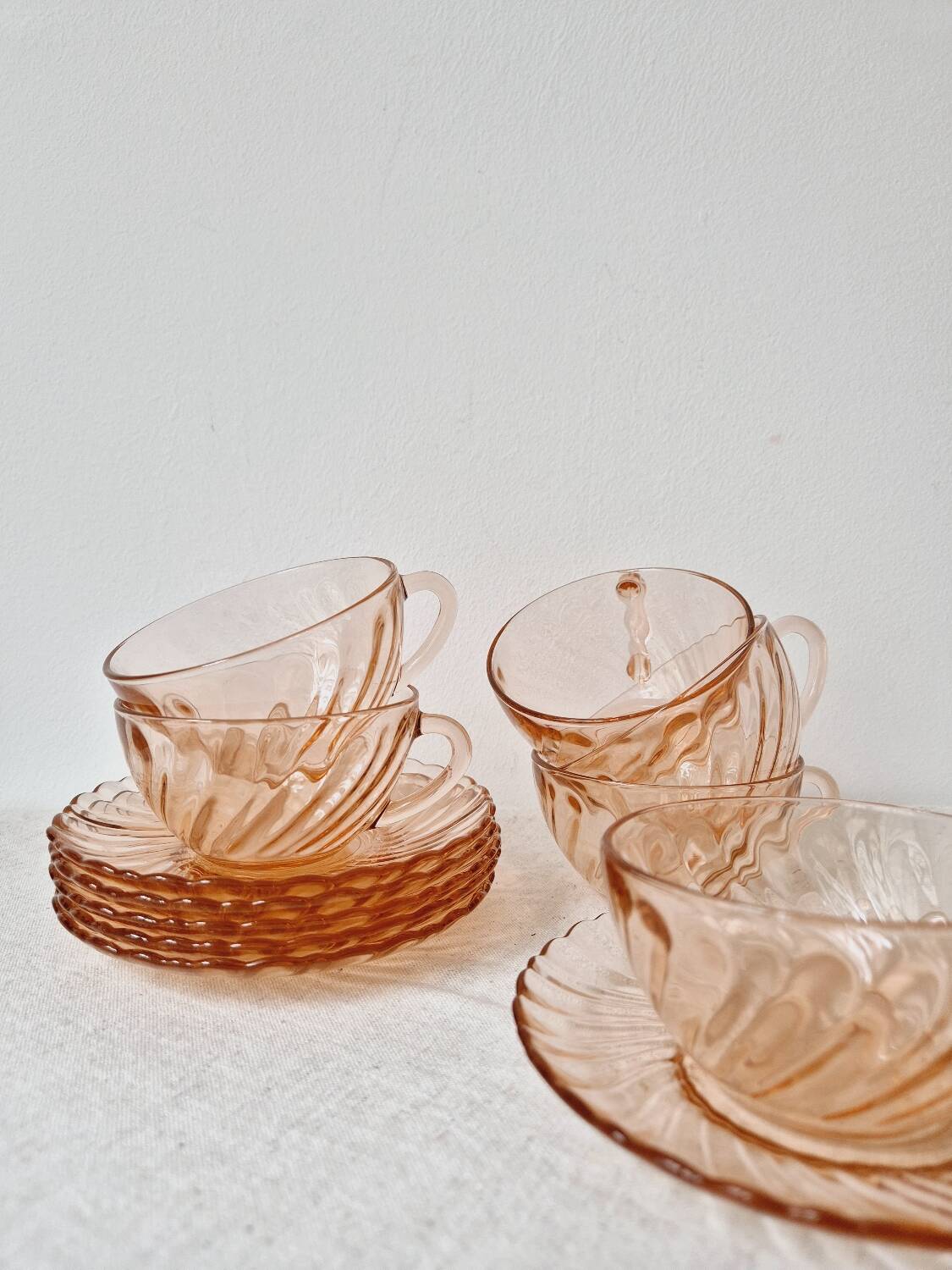 Set of 6 "Rosaline" coffee cups '70s - Arcoroc France vintage