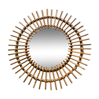 Miroir soleil vintage en rotin 57 cm