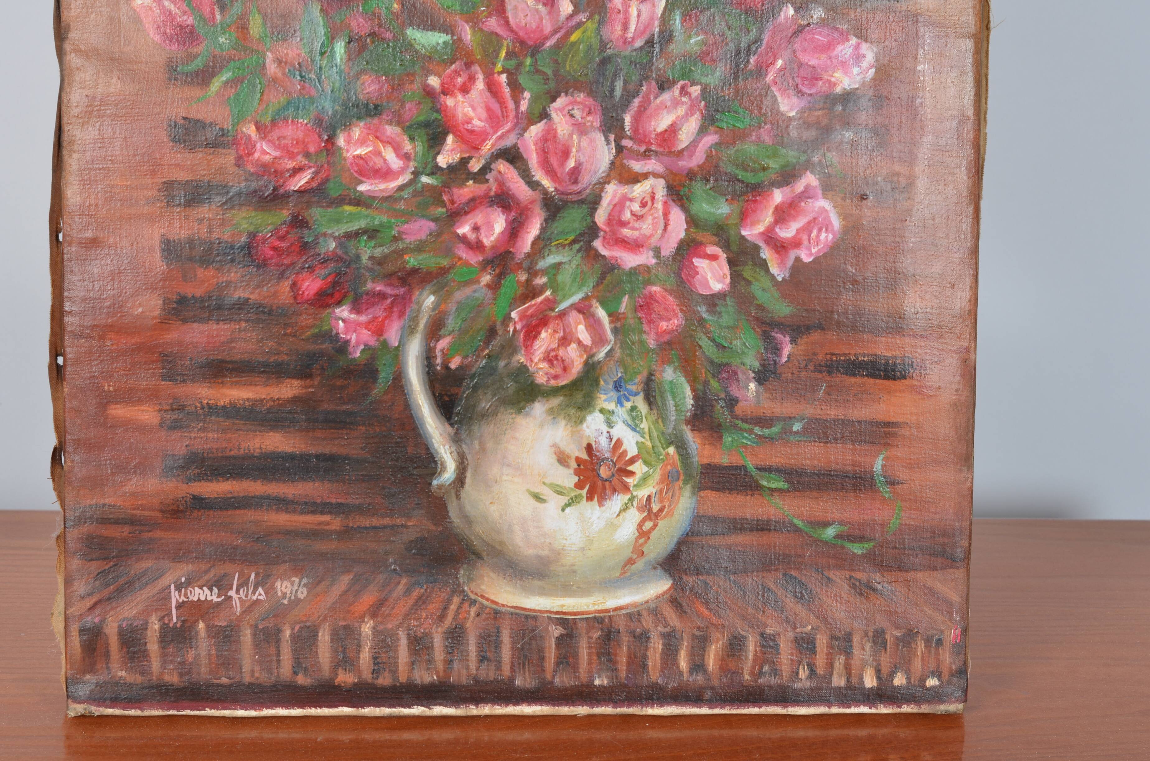 Oil on canvas still life bouquet of roses