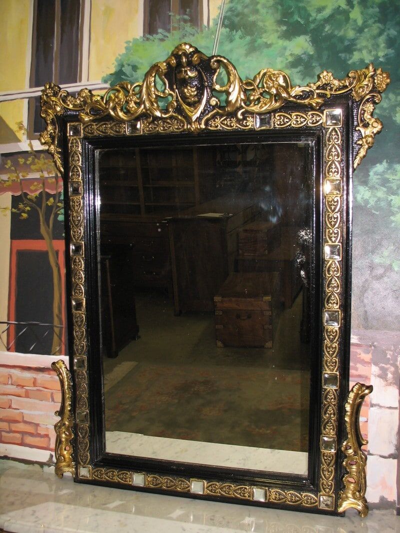 Black and gold Napoleon III mirror, 19th century, 115x86cm