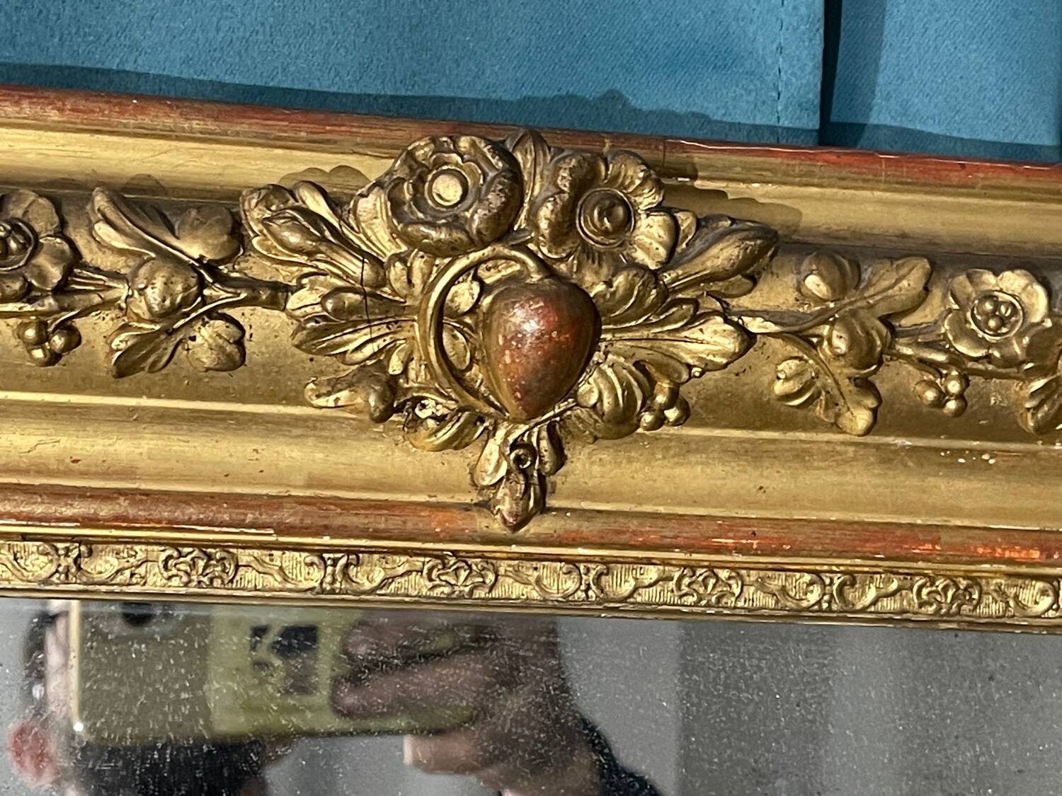 Old mirror from the Louis Philippe period around 1840, original leaf gilding, good condition
