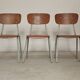 Set of 3 Czech school chairs in metal and wood.