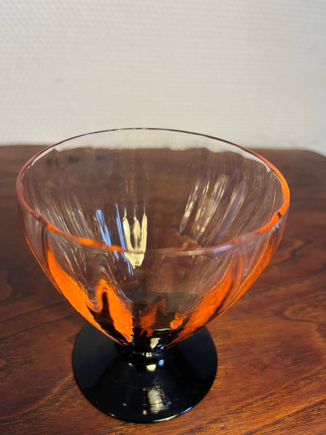 Art Deco sorbet ice cream cup in bubbled glass from the 60s