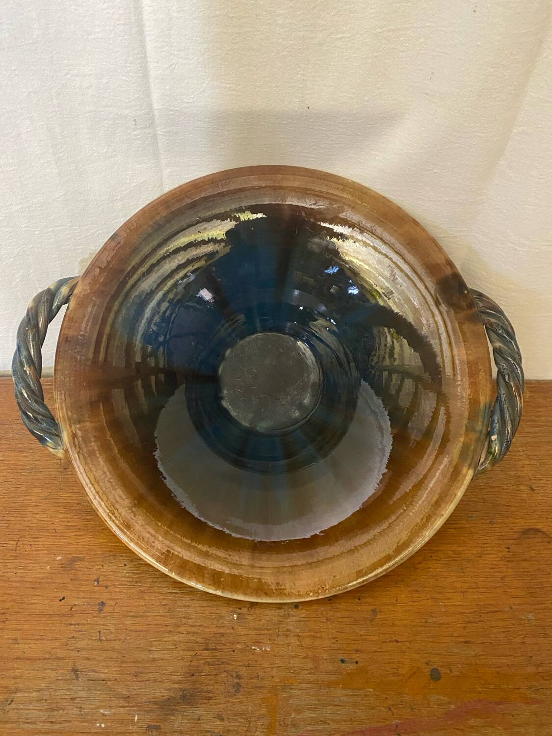 VALLAURIS Ceramic Brown & Blue Vintage Centerpiece