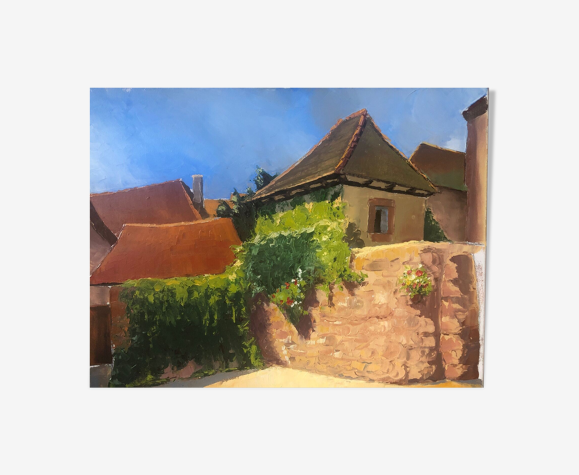 Tableau toits rouges en Alsace signée Stéphane Truxler