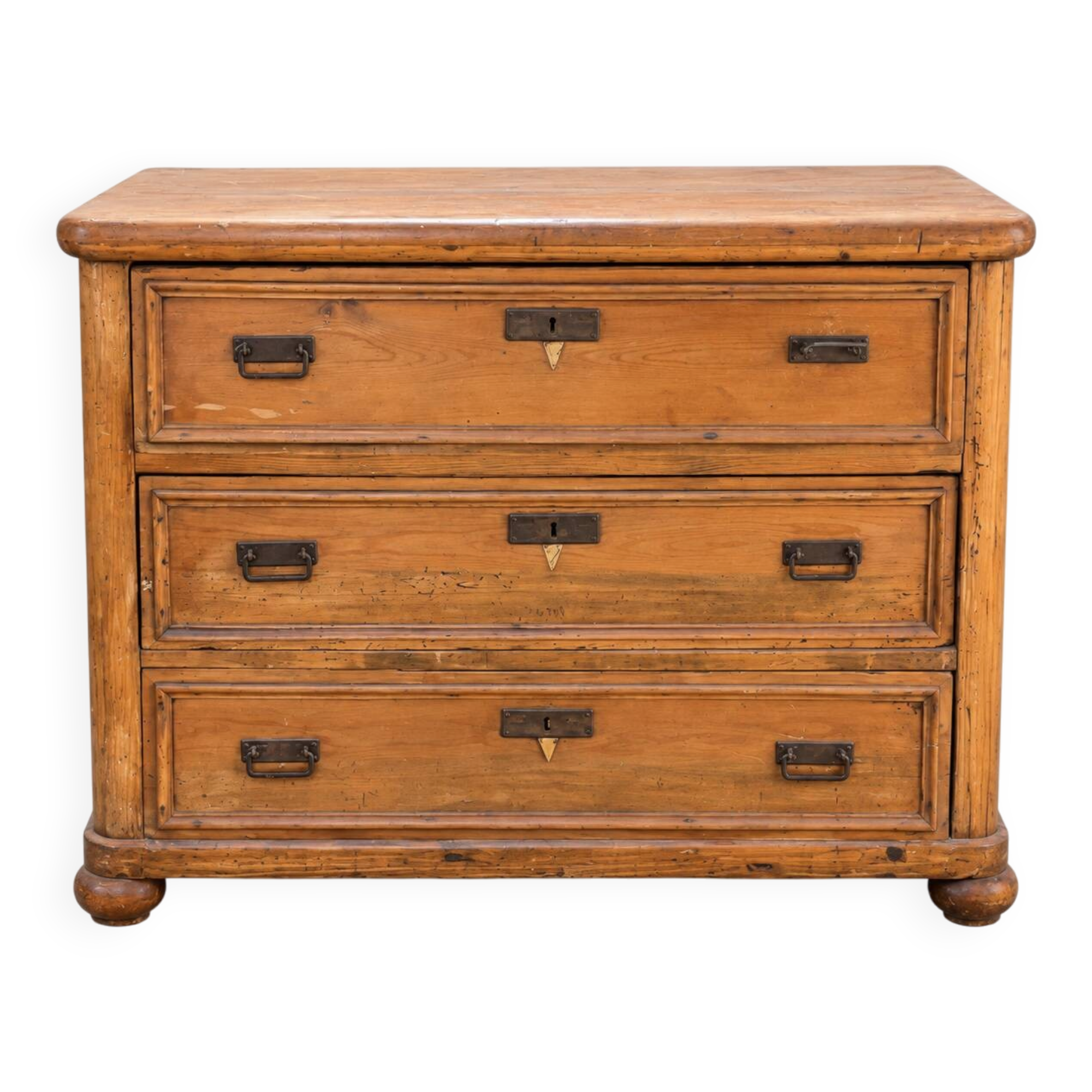 Antique pine chest of drawers – 3 large drawers – late 19th / early 20th century