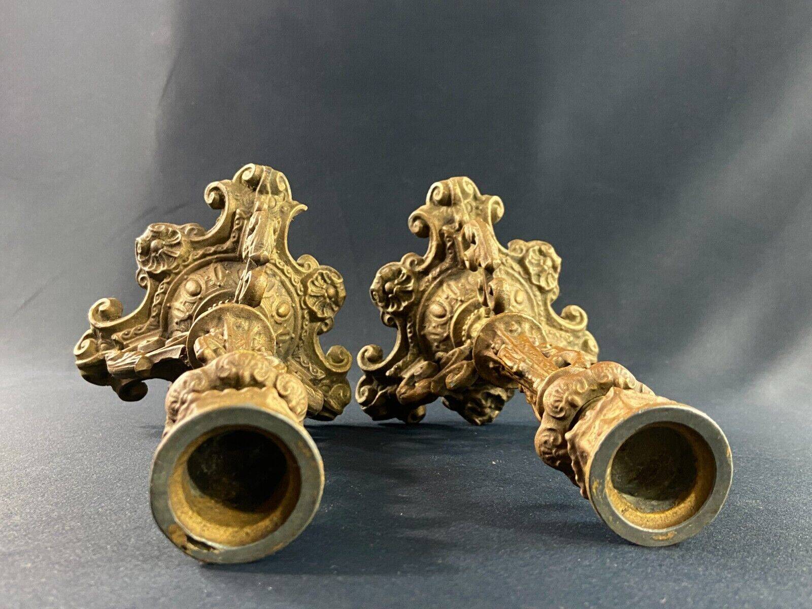 Pair of late 19th century Louis XIII Renaissance style spelter candlesticks