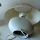 2 bedside lamps made of white ceramic with floral motifs and fabric lampshades, vintage from the 70s