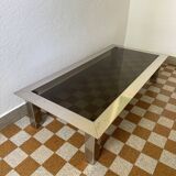 Rectangular coffee table in chrome steel and smoked glass from the 70s