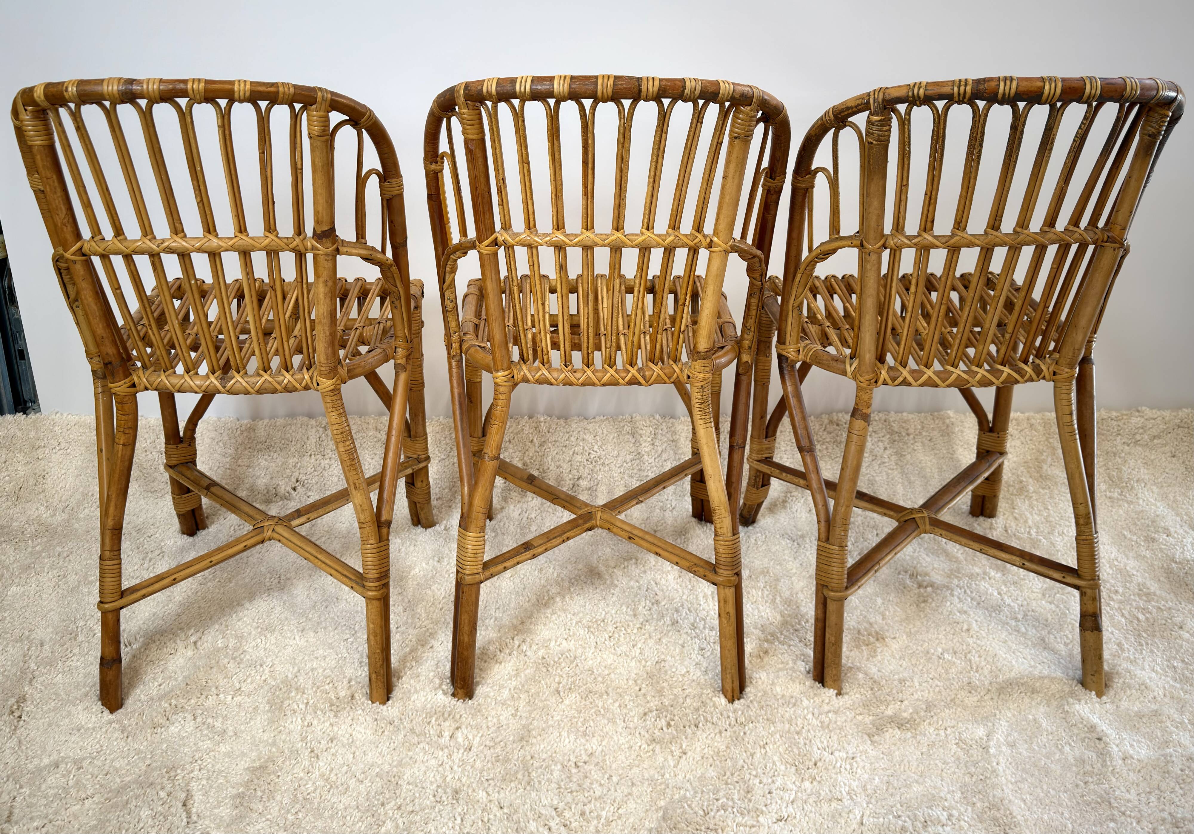3 chaises vintage en rotin