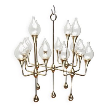 Mid-Century Scandinavian Brass and Glass Clear Drops Oil Lamp or Candleholder by Freddie Andersen, 1960s