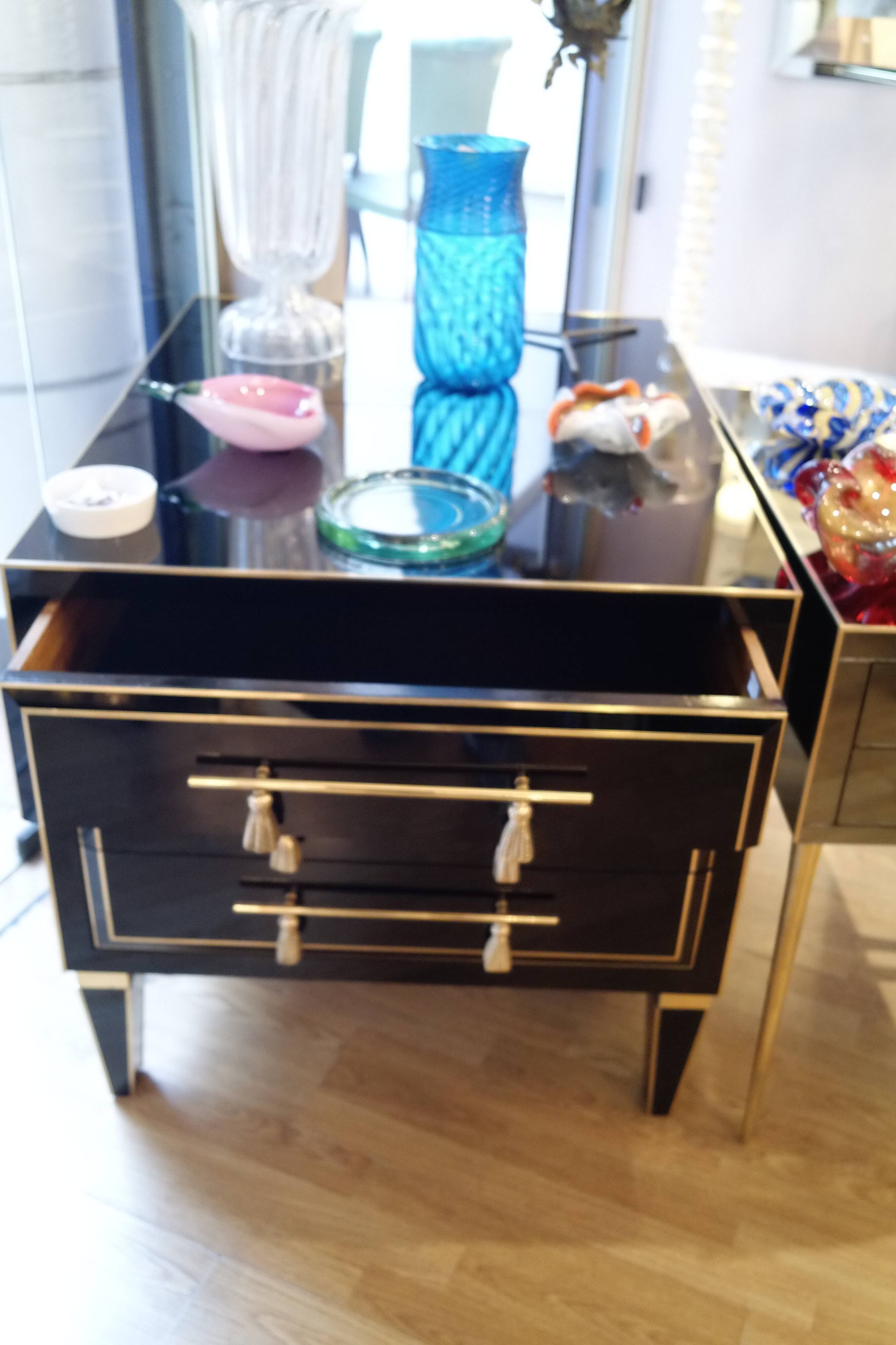 Pair of nightstands in stained glass and brass