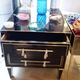 Pair of nightstands in stained glass and brass