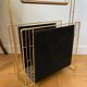 Gold metal, wood and black cotton magazine holder