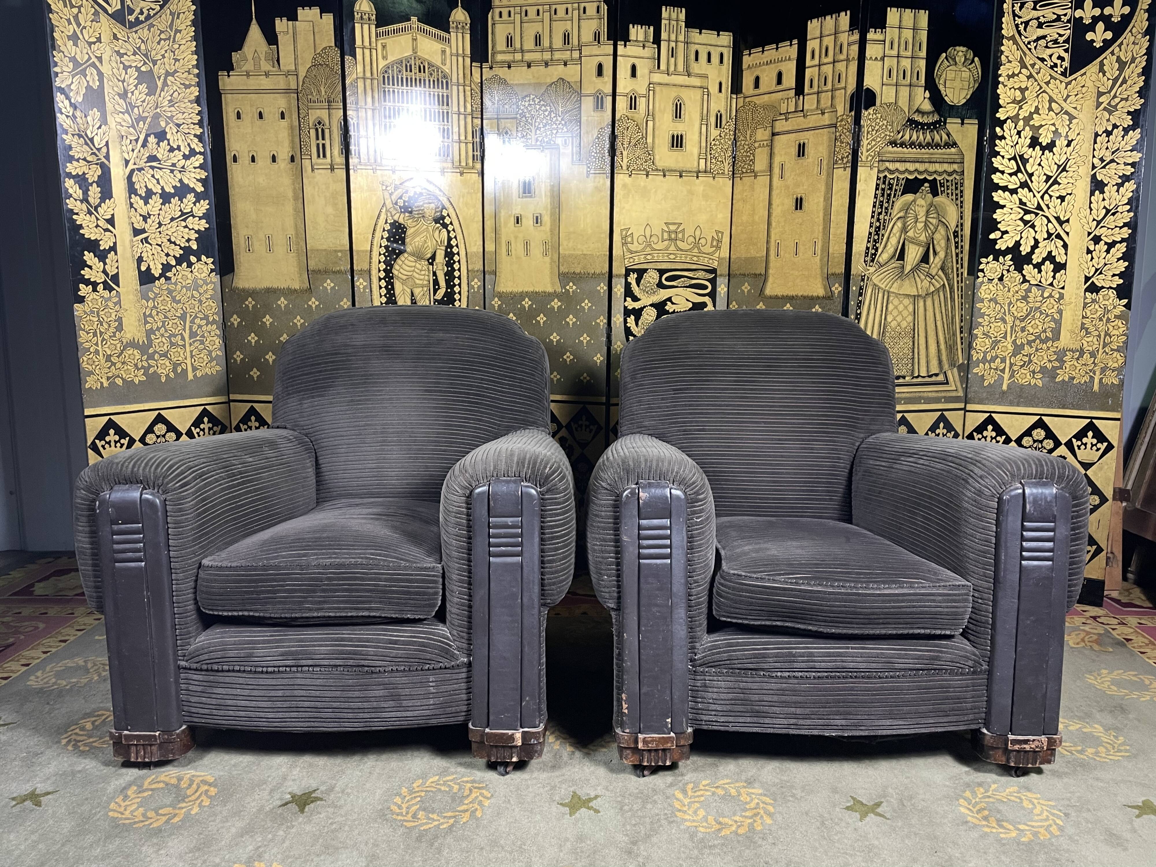 Pair of art deco period club armchairs