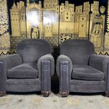 Pair of art deco period club armchairs