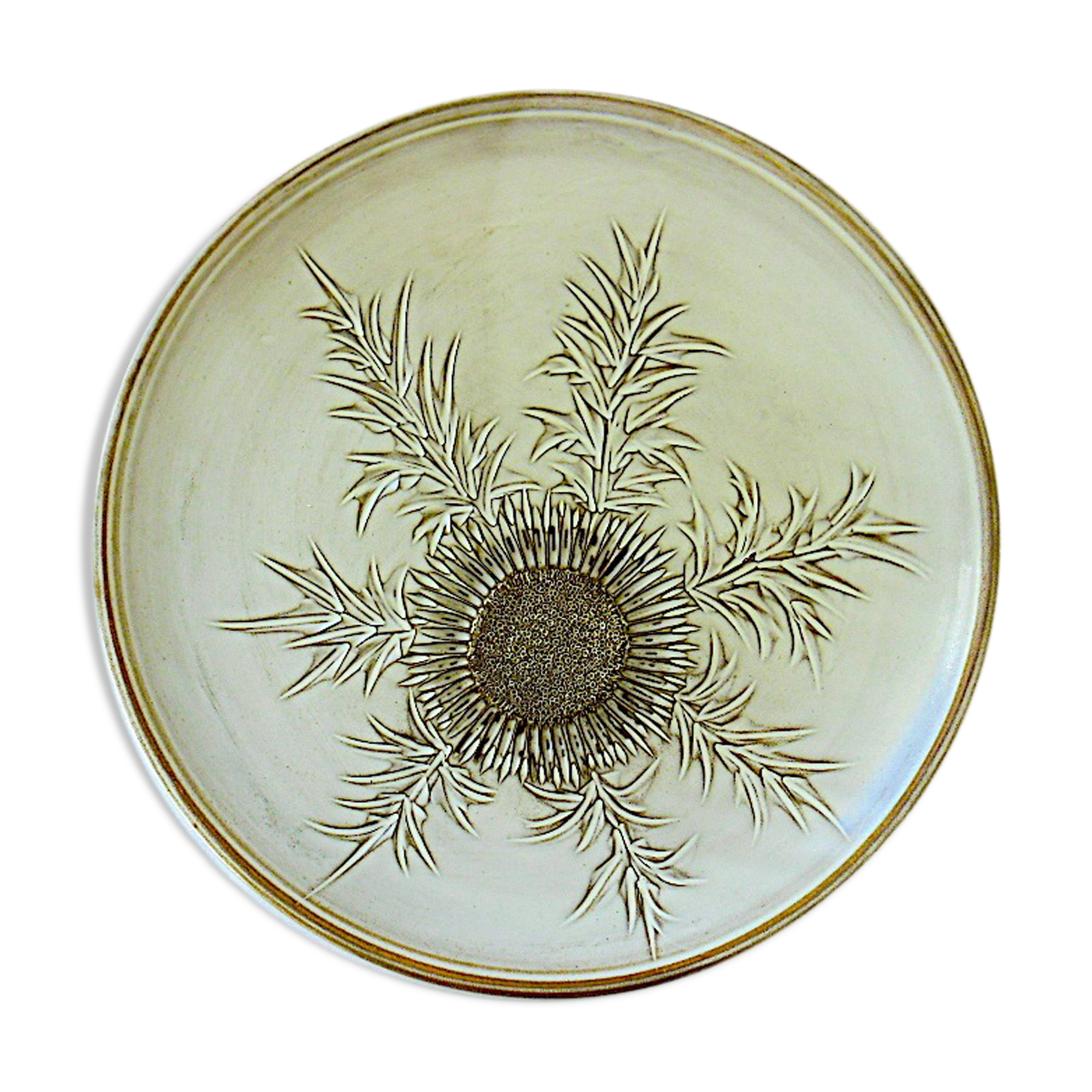 Dish in sandstone enamelled Huguette Bessone in Vallauris