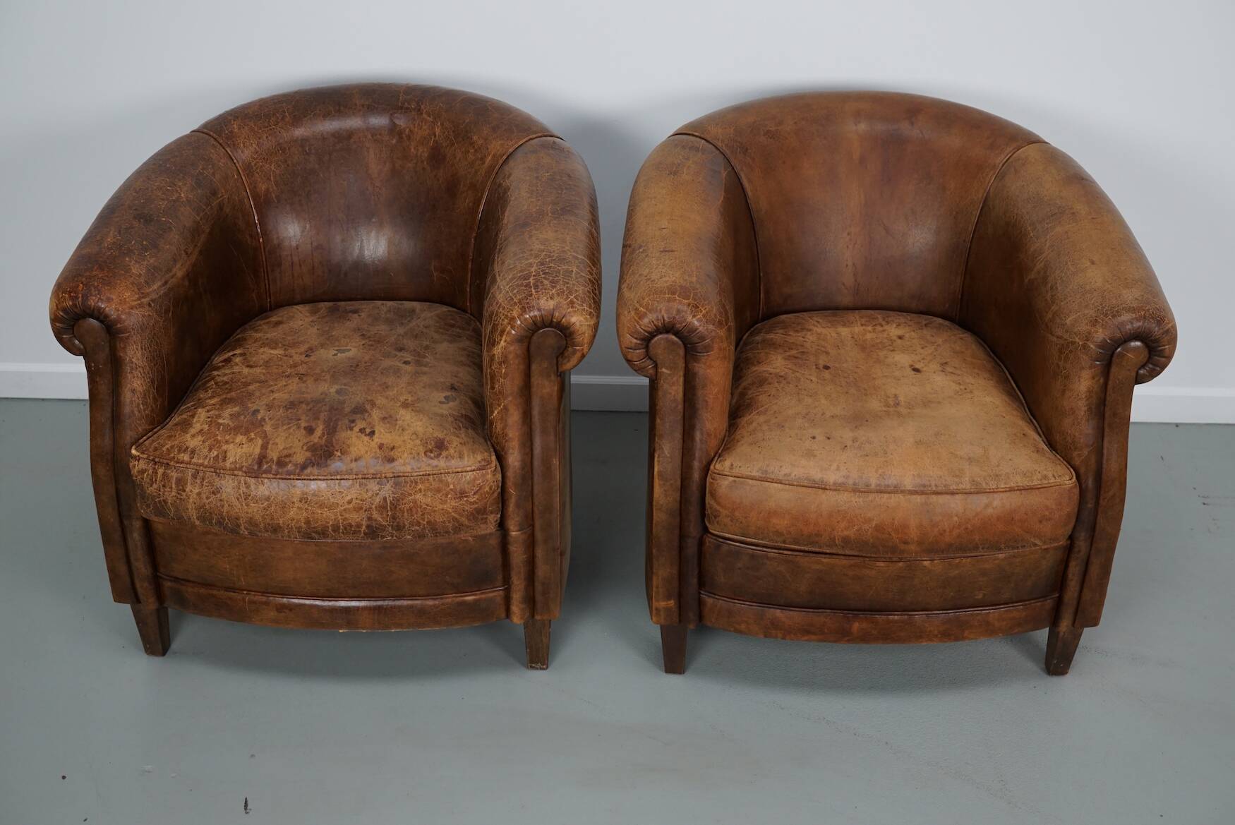 Vintage Dutch cognac coloured leather club chair, set of 2