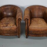 Vintage Dutch cognac coloured leather club chair, set of 2