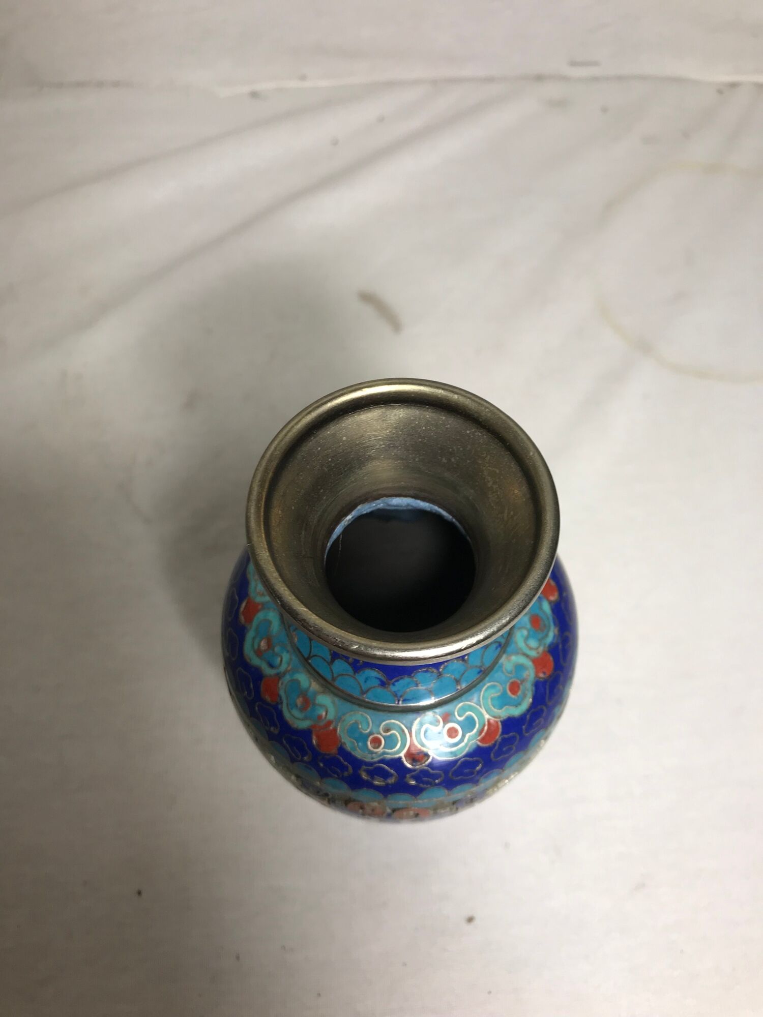 Old Vase Cloisonne enameled flowers designs Metal Decoration Vintage #3