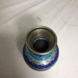 Vase cloisonné métal dessins fleurs émaillés décoration vintage #3