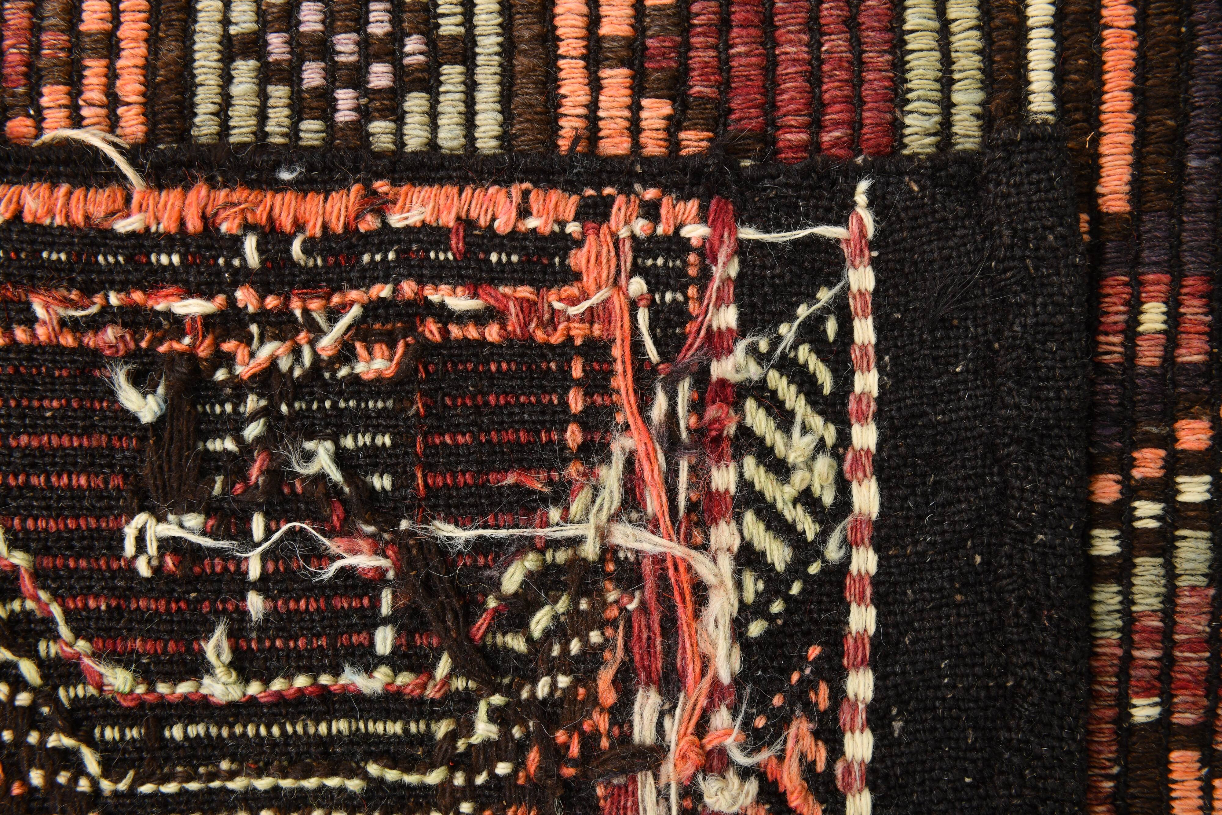7x11 Kilim Dark Brown Large Area Handwoven Kilim Rug, 218x320 Cm