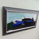 Mid-century modern "blue stream" vintage swedish abstract oil painting, framed, hans osswald