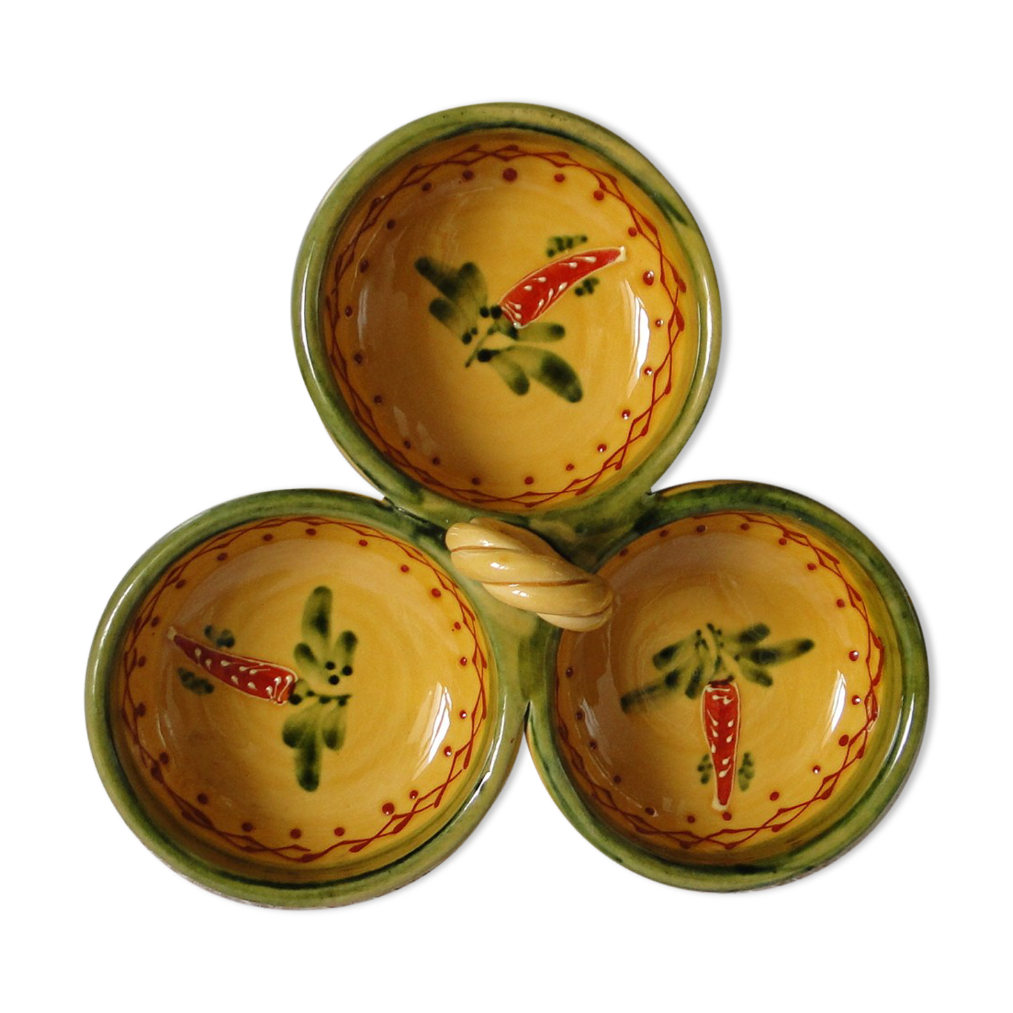 Vallauris ceramic aperitif or other serving dish with 3 compartments