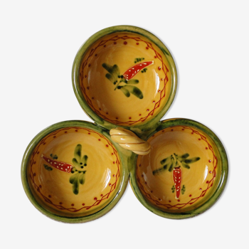 Servant aperitif or other ceramic vallauris 3 compartments