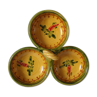 Vallauris ceramic aperitif or other serving dish with 3 compartments