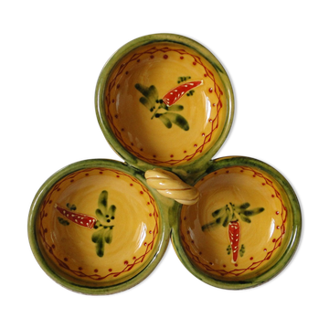 Vallauris ceramic aperitif or other serving dish with 3 compartments