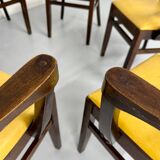 Lot de 8 anciennes chaises fauteuils de bistrot en bois et simili jaune 80’