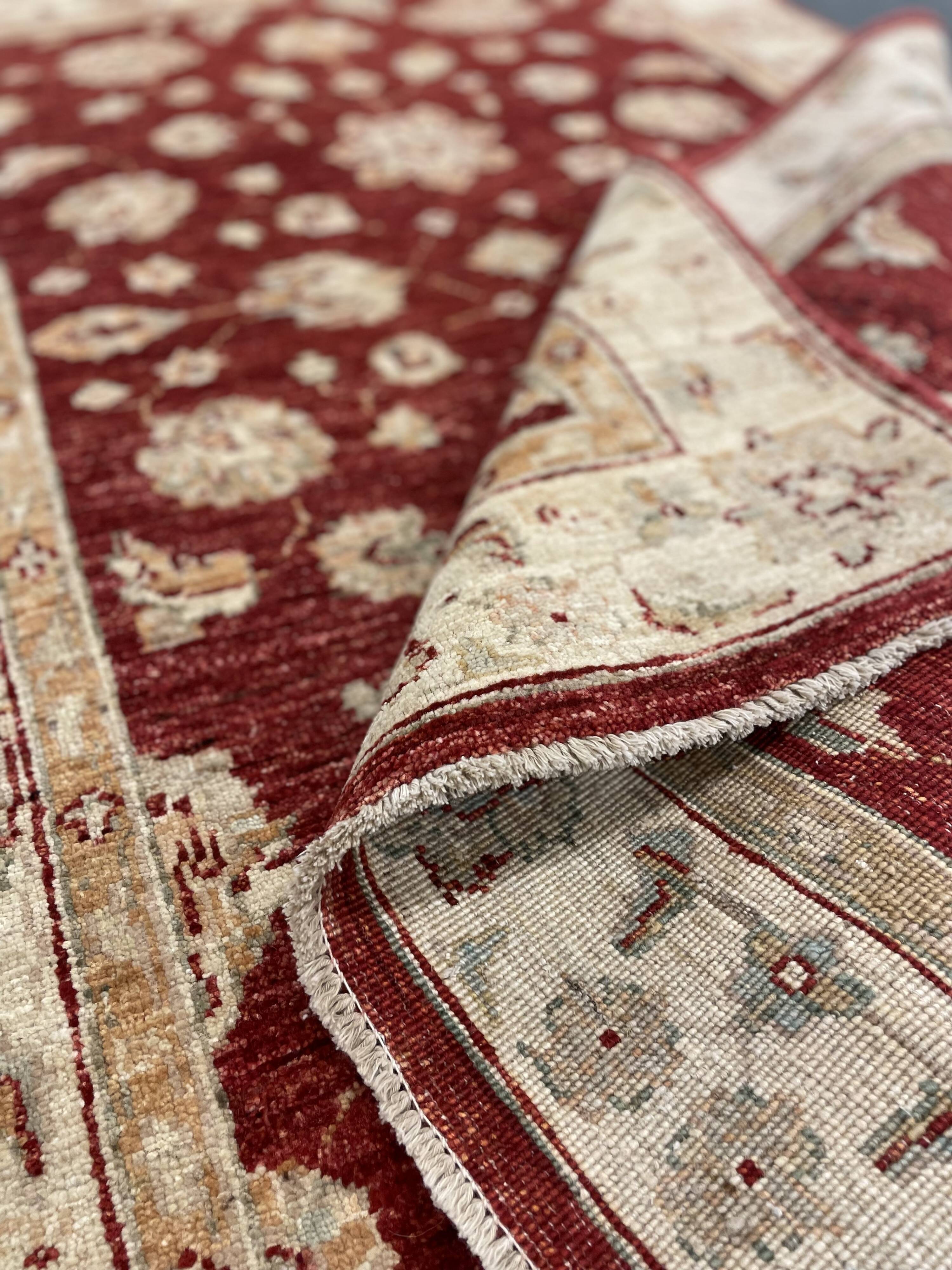 Handmade Wool Red Rug, Floral Oriental Carpet for Living Room 152x100cm