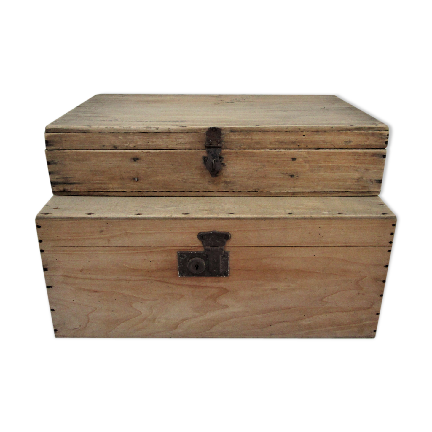 Two boxes clear solid wood patinated early 20th century