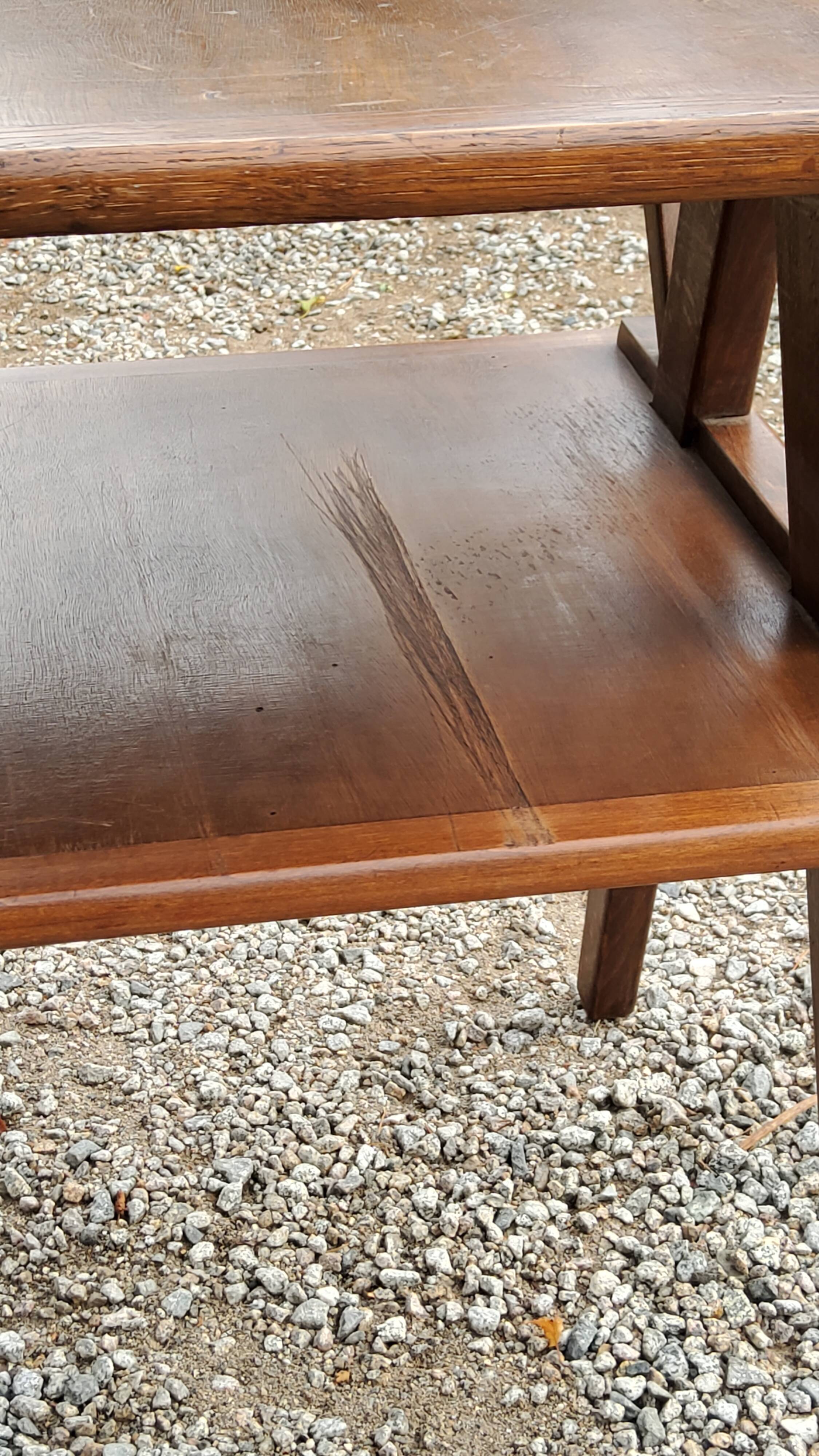 Vintage side table from the 50s in beech oak and poplar compass feet