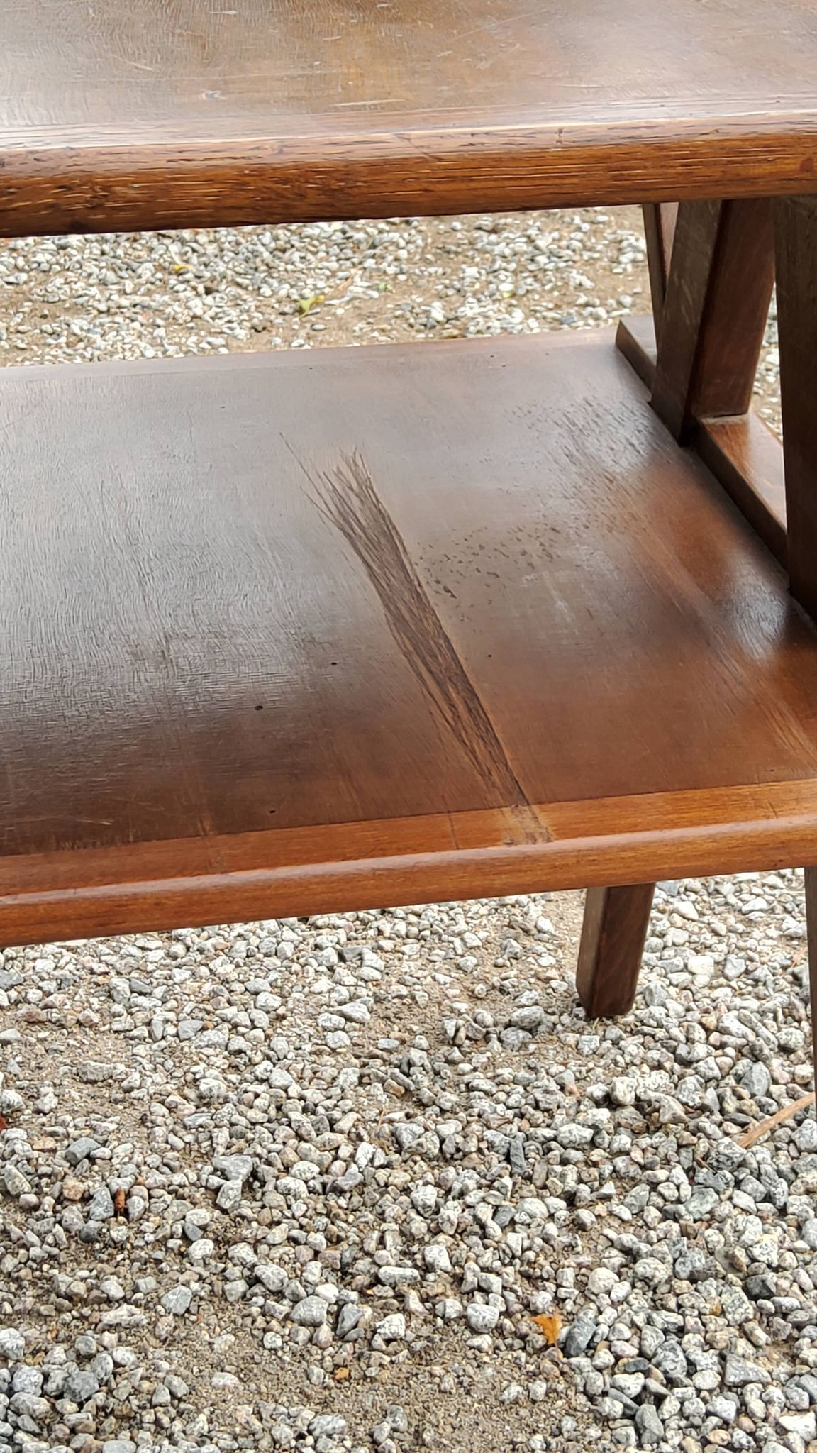 Table d’appoint vintage des années 50 en hêtre chêne et peuplier pieds compas