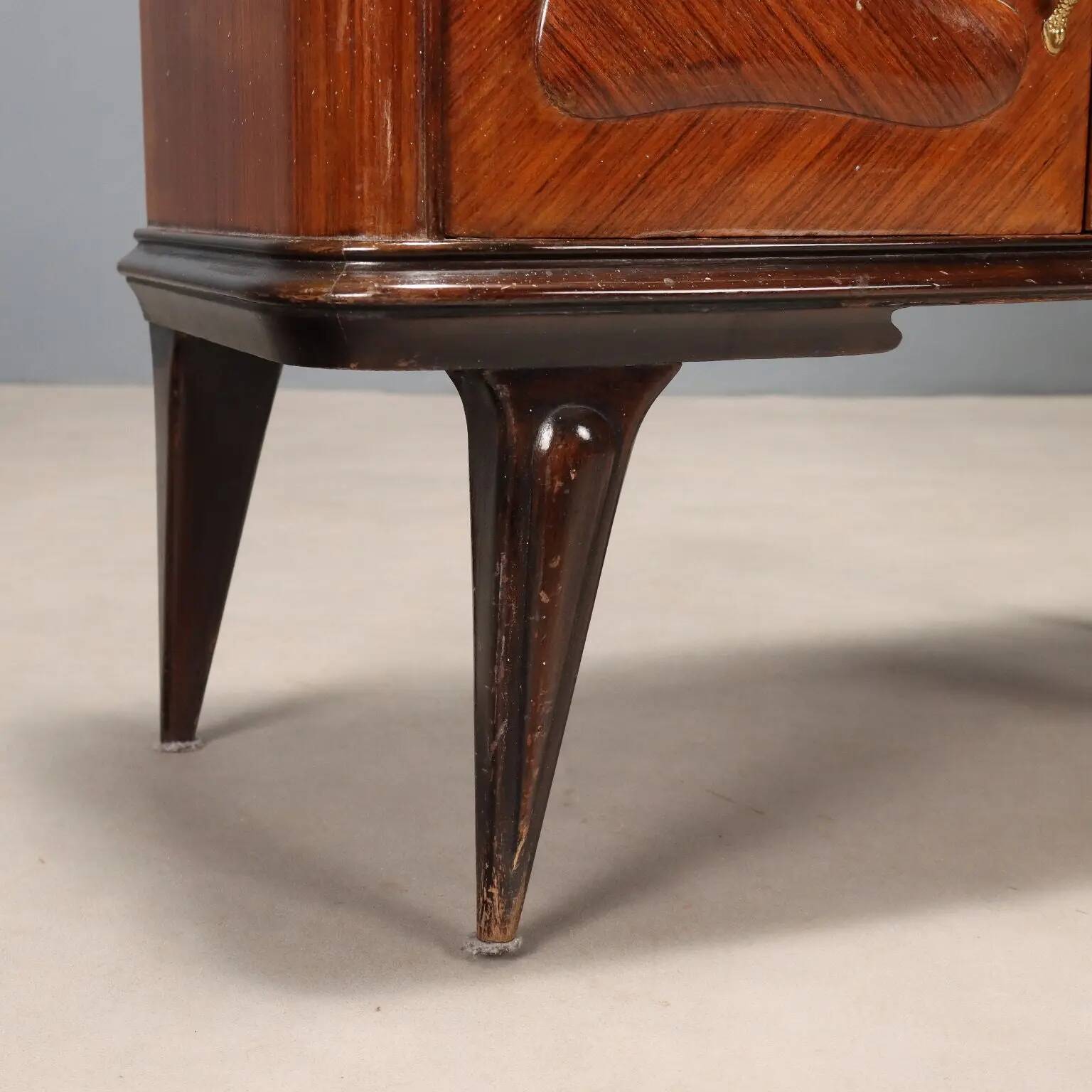 Pair of vintage bedside tables in exotic wood veneer, design, Italy, 1950s