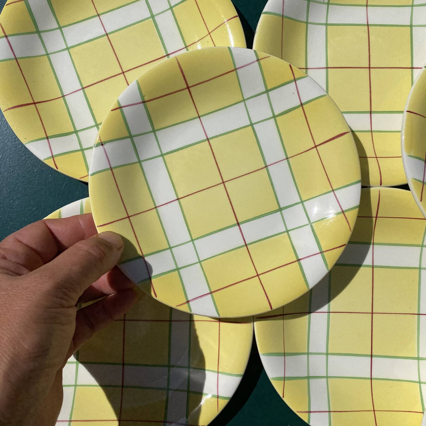 Dessert plates Salins France towel pattern from the 50s-60s.